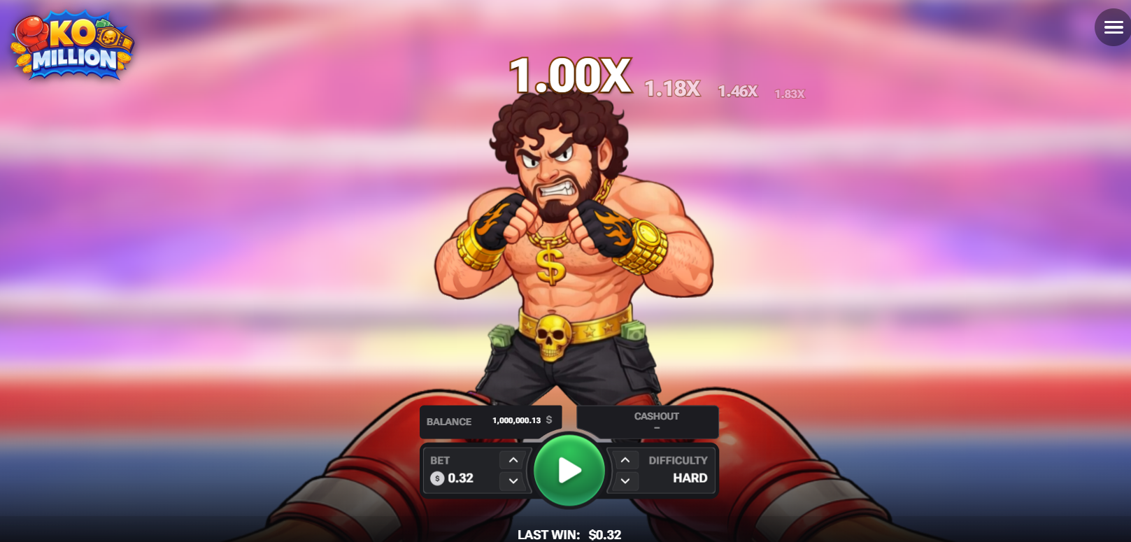 Screen ng KO Million na may boksingero at multiplier