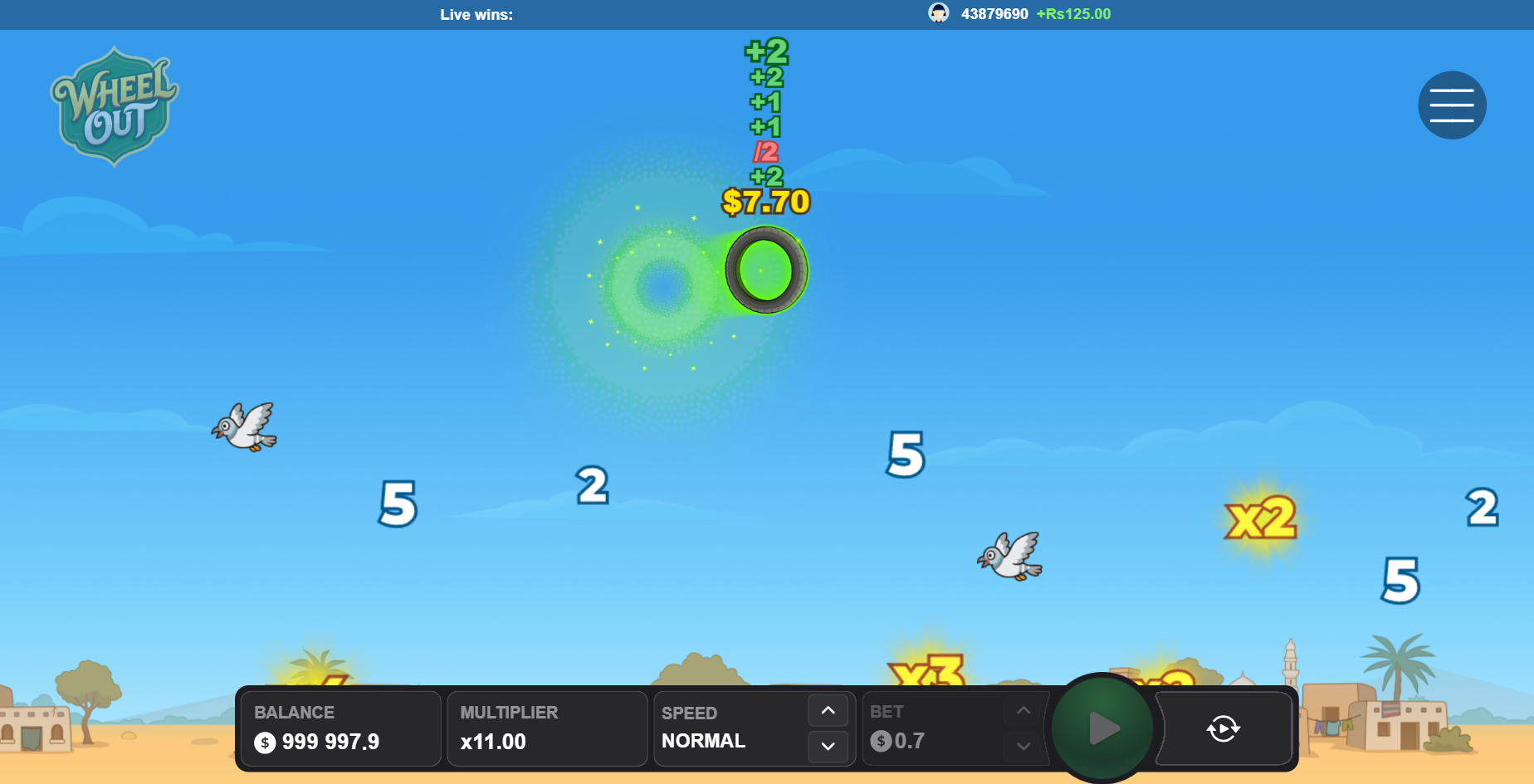 Gulong ng Wheel Out sa ere na may multiplier na x2 at x3