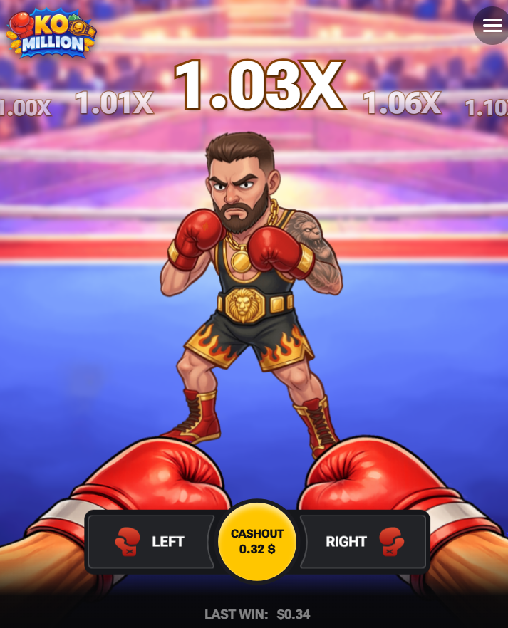 KO Million sa cellphone na may Left Right at Cashout na button