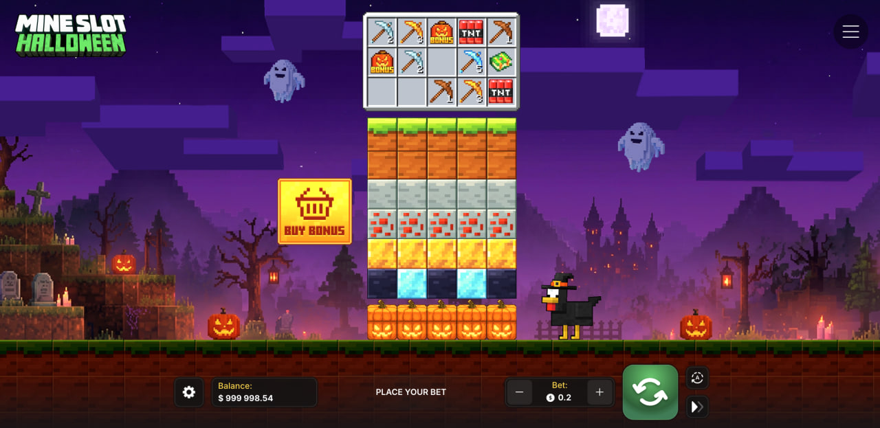Mine Slot Halloween review demo casino laro, mga kolum ng bloke, pickaxe at Buy Bonus