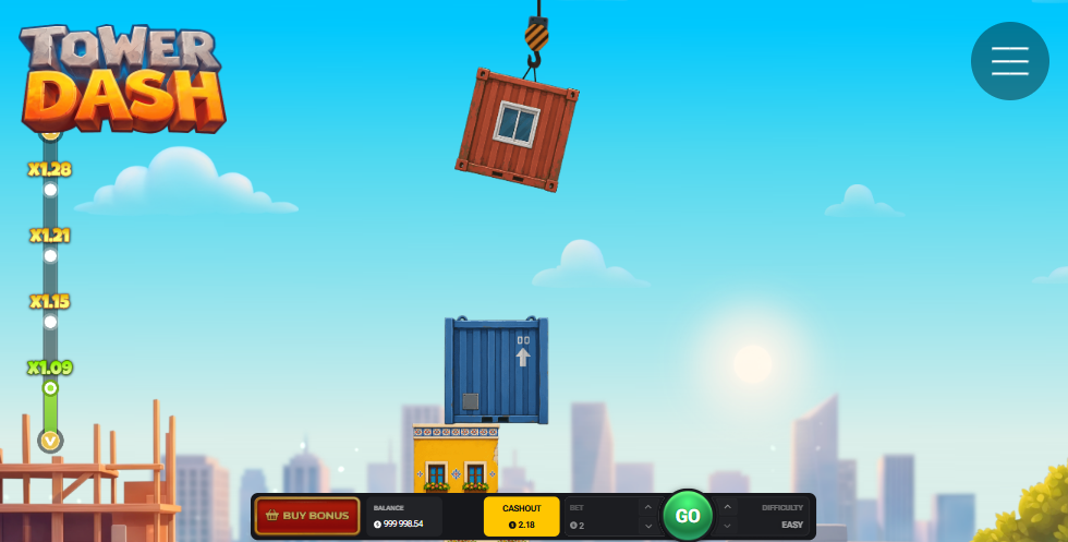 Screen ng Tower Dash na may crane at container