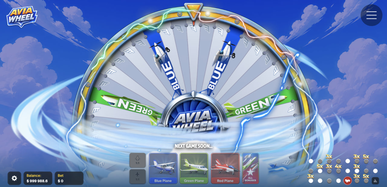 Avia Wheel review demo casino laro sa screen ng computer na may gulong at tatlong eroplano