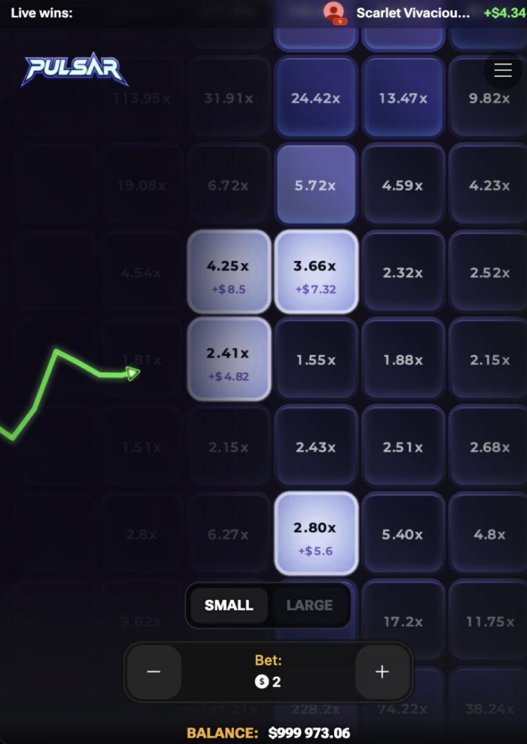 Pulsar app pag-sign up bonus libre sa cellphone na may tatlong nataya na cell at posibleng panalo
